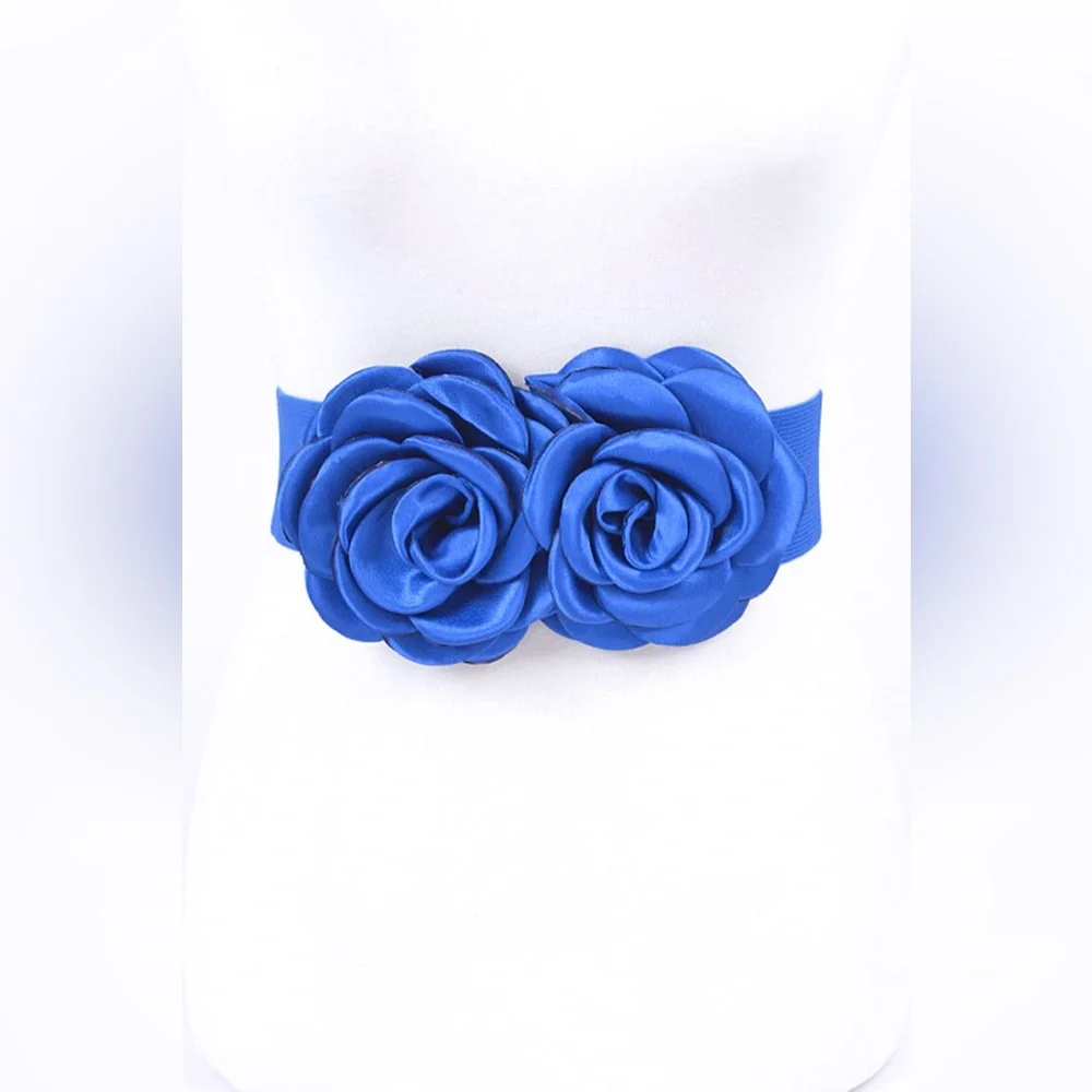 Satin Flower Elastic Waist Statement Belt